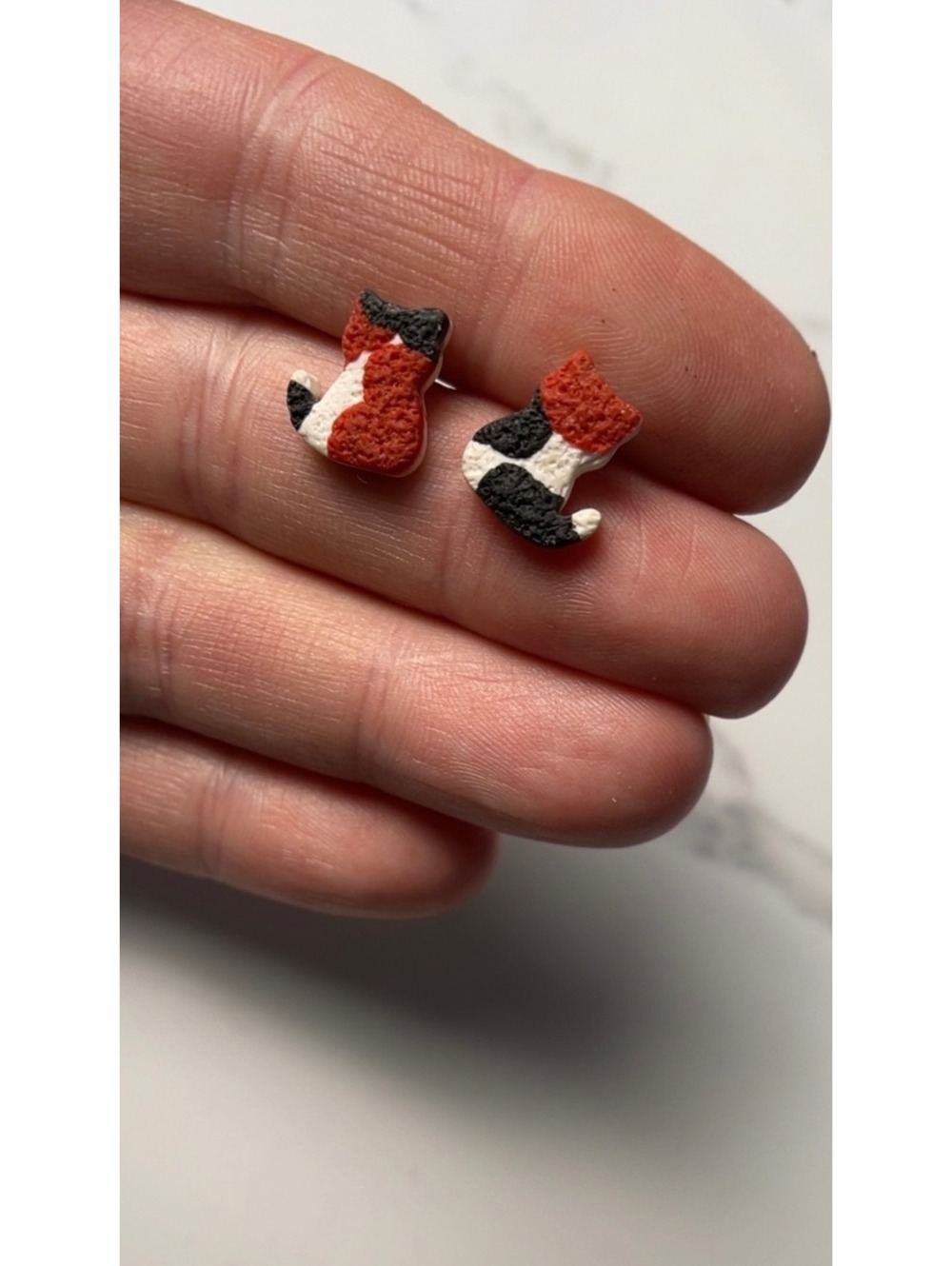 Autumn Cat Stud Earrings | Handmade Calico Polymer Clay Kitty Earrings